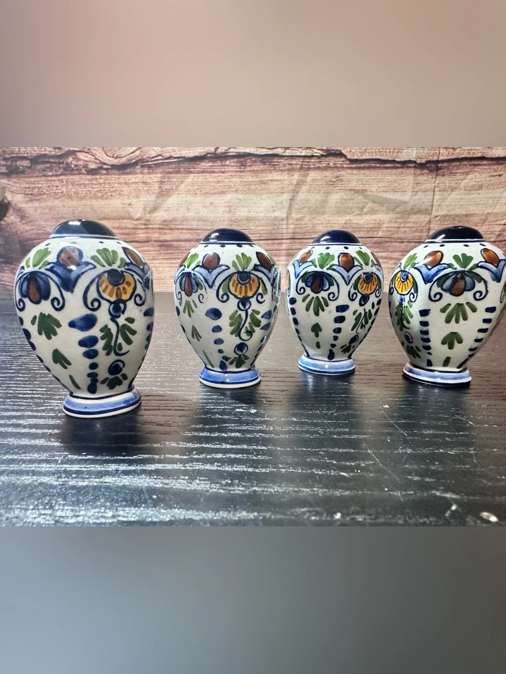 vintage Mexican hand-painted majolica ceramic salt and pepper shakers